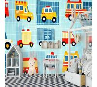 LUPAXA Papier Peint 3D Voitures De Dessin Animé,366x254cm Chambre D'Enfant Bleu Clair Photo Mural pour chambre à coucher, salon, canapé, arrière-plan TV