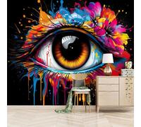 LUPAXA Papier Peint 3D Yeux De Fleurs Peints,150x130cm Éclaboussures De Peinture Colorées Photo Mural pour chambre à coucher, salon, canapé, arrière-plan TV