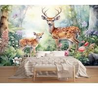 LUPAXA Papier Peint Élan De La Forêt 230x180cm,Peinture De Dessin Animé Photo Mural pour chambre à coucher salon canapé arrière-plan TV