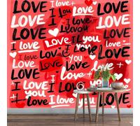 LUPAXA Papier Peint Graffiti De Lettres Noir Et Blanc 200x150cm,Art Moderne Rouge Photo Mural pour chambre à coucher salon canapé arrière-plan TV