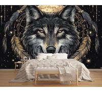 LUPAXA Papier Peint Loup Solitaire Avec Couronne 230x180cm,Thème Animalier Meuble Papier Peint Decoratif pour Chambre Fille Meuble Non-Auto-adhésif