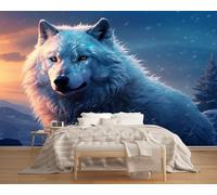 LUPAXA Papier Peint Loup Solitaire Sur Une Montagne Enneigée 400x280cm,Thème Faune Photo Mural pour chambre à coucher salon canapé arrière-plan TV