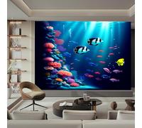 LUPAXA Papier Peint Monde Sous-Marin Coloré 400x280cm,Eau De Mer Ensoleillée Meuble Papier Peint Decoratif pour Chambre Fille Meuble Non-Auto-adhésif