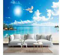 LUPAXA Papier Peint Panoramique Îles Océaniques 400x280cm,Ciel Bleu Et Nuages Blancs Papier Peint,Décoration murale moderne décorative pour chambre salon