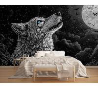 LUPAXA Papier Peint Panoramique Loup Solitaire Sous La Pleine Lune 400x280cm,Thème Animalier Papier Peint,Décoration murale moderne décorative pour chambre salon