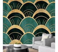 LUPAXA Photo Mural Géométrie Rétro Vert Et Or，315x215cm Années 70/80/Funky deco murale pour le salon ou la chambre à coucher