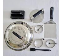 LUPERINI. Smash Kit de presse à hamburger. Accessoires pour outils de grill. Presse à hamburger en acier inoxydable 16 cm. Spatule tournante. Dôme de 30,5 cm. Brosse à sauce. 3 anneaux à œufs. Brosse