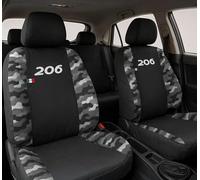 Lupex - Housses de Siège Auto pour 206, Noir Camouflage Gris, Made in Italy, Avant-Arrière, Tissu Polyester, Compatibles Intérieures