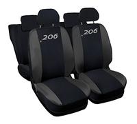 Lupex Shop Housses de siège Auto compatibles avec Le 206, Made in Italy, Tissu Polyester, Jeu Complet de sièges Avant et arrière (Noir - Noir - Gris Foncé)