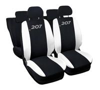 Lupex Shop Housses de siège Auto compatibles avec Le 207, Made in Italy, Tissu Polyester, Jeu Complet de sièges Avant et arrière (Noir - Blanc)