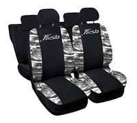 Lupex Shop Housses de siège Auto compatibles avec Le Fiesta, Made in Italy, Tissu Polyester, Jeu Complet de sièges Avant et arrière (Noir - Gris Camouflage)