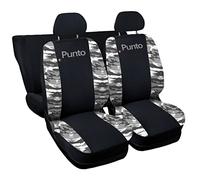 Lupex Shop Housses de siège Auto compatibles avec Le Punto, Made in Italy, Tissu Polyester, Jeu Complet de sièges Avant et arrière (Noir - Gris Camouflage)
