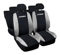 Lupex Shop Housses de siège Auto compatibles avec Le Vitara, Made in Italy, Tissu Polyester, Jeu Complet de sièges Avant et arrière (Noir - Gris Clair)