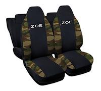 Lupex Shop Housses de siège Auto compatibles avec Zoe, Made in Italy, Tissu Polyester, Ensemble Complet Avant et arrière (Noir - Camouflage Vert)