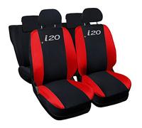 Lupex Shop i20-Hybrid_N.R Housses de sièges Auto compatibles i20 Hybrid Noir Rouge | Set Couvre-siège Avant et arrière | Logo brodé | Airbag Compatible | Accessoires Auto Intérieur
