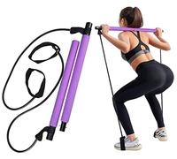 Lupex Shop Kit de barre de Pilates portable, outil élastique long, avec bande de résistance, poignée pour les pieds, exercices de remise en forme à la maison et à la salle de sport, pour le yoga, pour