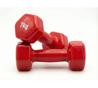 Lupex Shop - Paire de haltères hexagonaux en fonte revêtus de vinyle rouge - Poids de remise en forme de 1,5 à 10 kg - Antidérapant et anti-rouleau - Gym Home & Entraînement force (2x 7)