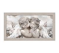 Lupia Tableau moderne salon chambre à coucher Anges avec cadre BOSTON Beige 60x110 cm ANGELS IN FLOWERS MIX décorations murales impression sur panneau en bois