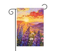 Lupins Roses Et Violets Dans Un Champ Au Lever De Soleil, Paysage Printanier Drapeau Couleurs Vives Drapeaux Solide Bannière Pour Bar Intérieur Pelouse 30X45Cm
