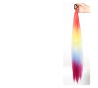 LUPU - Extension queue de cheval synthétique avec bandeau élastique, 26 pouces longueur, tresses colorées lisses ombrées rose violet bleu(D4)