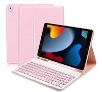 Lupxiu Clavier Coque pour iPad 10.2 9ème/8ème/7ème Génération 2021/2020/2019, AZERTY Français, Air 3 2019, Pro 10.5, Amovible Bluetooth sans Fil, Étui Réveil/Sommeil Automatique, Rose