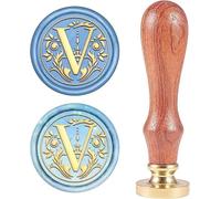 LUPZENFUXIA Tampons de cire Joints en cuivre, lettres vintage 2,5 cm lettres alphabet cachet cire à cacheter timbres rétro amovible en laiton style de tête V