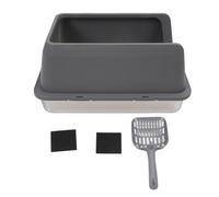 Luqeeg Boîte à Litière en Acier Inoxydable Anti-tourment Les Côtés Hauts avec Entrée Supérieure pour Minimiser Le Suiviune Litière de Chats Très Grande pour Les Grands Chats (Gris foncé)