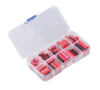 Luqeeg Kit Assorti de Commutateurs Dip à Double Rangée, 1 2 3 4 6 8 10 Positions, Interrupteur Dip Montable sur PCB de 2,54 Mm, Interrupteur à Bascule Rouge de Type Coulissant avec Boîte de Rangement,
