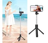 Luqeeg Trépied Vidéo en Direct, Perche à Selfie Télescopique Pliable en Acier Inoxydable, Perche à Selfie Portable avec Télécommande et Base Rotative à 360 Degrés, Idéal pour la Photographie (Black)
