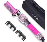 LURA Peigne électrique rose 82,2 à 260 °C pour perruques, peigne lissant pour cheveux afro-américains, peignes presseurs, brosse à lisser avec strass pour femme