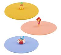 Lurch Mein 210301 Lot de 3 couvercles Beach Kids en silicone platine sans BPA (glace, Simon Sandburg, Roland Ring), diamètre 10,5 cm, couleur pêche, bleu/jaune