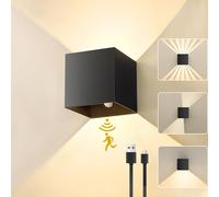Lureshine Applique murale d'intérieur sans fil avec détecteur de mouvement - Lampe murale à batterie - Forme de faisceau réglable - 3000 K - Rechargeable par USB - Sans fil - Intensité variable - Noir
