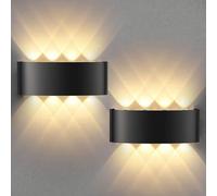 Lureshine Applique Murale LED 2 Pièces - Intérieur/Extérieur, Éclairage Haut et Bas, Aluminium Noir 8W, IP65, 3000K Blanc Chaud - Pour Garage