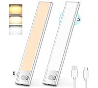 Lureshine Lampe de Placard 76 LED, Lampe à Détecteur de Mouvement Rechargeable USB Sans Fil, Luminosité Réglable avec 3 Couleurs Eclairage Led Cuisine Sous Meuble pour Armoires, Couloir(2 Pack)