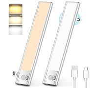Lureshine Lampe de Placard 76 LED, Lampe à Détecteur de Mouvement Rechargeable USB Sans Fil, Luminosité Réglable avec 3 Couleurs Eclairage Led Cuisine Sous Meuble pour Armoires, Couloir(2 Pack)