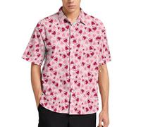 Lurhonp Chemise hawaïenne décontractée à manches courtes boutonnée pour homme, cœur rose, XX-Large