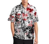 Lurhonp Chemise hawaïenne décontractée boutonnée à manches courtes Aloha pour homme, Graffiti Blanc, Taille M