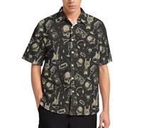 Lurhonp Chemise hawaïenne décontractée boutonnée à manches courtes Aloha pour homme, Tête de mort noire., Taille XL