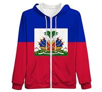 Lurhonp Sweat à capuche à manches longues avec fermeture éclair Motif drapeau haïtien, Couleur 2, X-Large