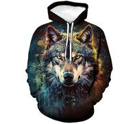 Lurhonp Sweat à capuche à manches longues avec motif loup pour homme, multi1, Large
