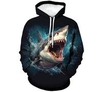 Lurhonp Sweat à capuche à manches longues imprimé requin fantaisie, multi1, XX-Large