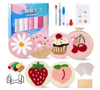 LURICO Kit de Démarrage Punch Needle, Lot de 6 kit de broderie pour débutants avec motifs et instructions pour broder, sous-verres à aiguilles à poinçonner pour les débutants adultes et enfants