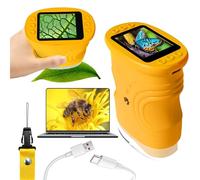 LURICO Microscope Enfant, Microscope pour Enfants Portable 1000X, écran IPS 2 Pouces, 8 Lumières LED, Rechargeable, Connexion au PC,microscopes de Poche numérique Cadeau Fille 4-12 Ans Garcon (Jaune)