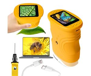 LURICO Microscope Enfant, Microscope pour Enfants Portable 1000X, écran IPS 2 Pouces, 8 Lumières LED, Rechargeable, Connexion au PC,microscopes de Poche numérique Cadeau Fille 4-12 Ans Garcon (Jaune)