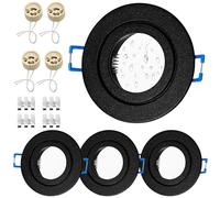 LURICO Spot Encastrable GU10 Lot de 4 Spot LED Encastrable 230V IP44 Cadre Avec Douille Spots encastrables GU10 Spots de Plafond en Aluminium Noir Rond plat Spots Salle de Bain Trou de Montage Ø68mm