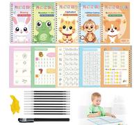 LURNODY 5 Pièces Cahiers D'Ecritures Magiques, Cahier Calligraphie pour Enfant, Stylos de Calligraphie, Cahier Effacable Livre, Reutilisable, 1 Stylos Magiques Effaçable + 10 Recharges D'encre+1 Grip