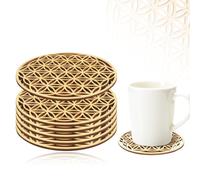 LURNODY 6 Pièces Drink Coasters 10x10CM Dessous de Verre Bois Fleur de Vie en Bois, Réutilisable, Convient à La Table Basse, Au Bar, Au Bureau, à La Cuisine, à La Décoration du Bureau de La Maison