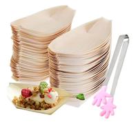 LURNODY Lot de 200 Bols en Bois de Pin+ Un Clip Silicone,Bol en Bois Dégradable,Bol à Collation Bateau Pin, Barquette Frite Bol Aperitif pour Servir Collations Frites Salade Sushis Gâteau
