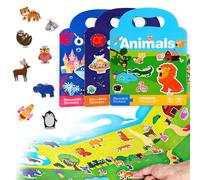 LURNODY Lot de 3 Livres D'Autocollants Réutilisables pour Enfants de 3 à 6 Ans, Livre de Scènes D'Autocollants 3D, Garçons Et Filles, Jouet D'Apprentissage éducatif,Cadeaux D'Anniversaire