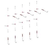 Luroad Lot de 5 Bas de Ligne de Pêche en Mer avec 2 Hameçons, Pré-noués pour Pêche en Mer, Plage, Pêche au Rivage - pour la Pêche à Plat - Blanchissage, à la Vole (Rouge/Noir, 5pcs- Taille 1)
